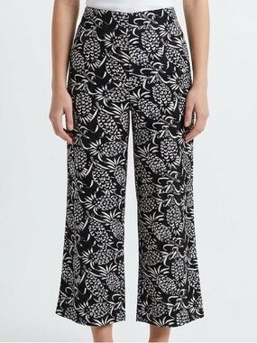 North Shore Black/White Pineapple Pattern Pull On Crop Wide Leg Beach Pants S